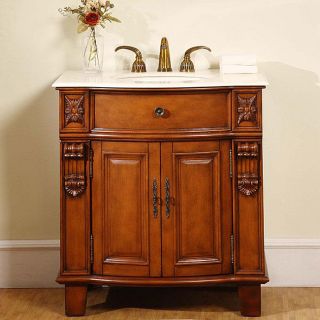 Silkroad Exclusive Wood and Marble 33 inch Bathroom Vanity Single Sink