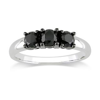 Miadora 10k White Gold 1ct TDW Black Diamond 3 stone Ring