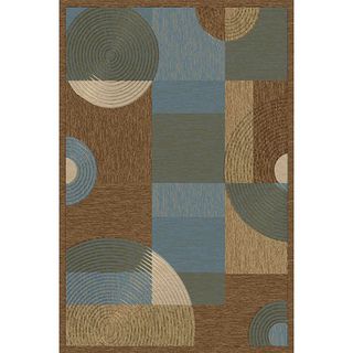 Abstract Circles and Boxes Blue Area Rug (5 3 x 7 3)