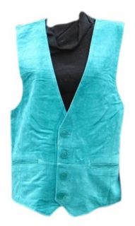 Bergama Suede Leather Vest   Teal Blue Clothing