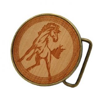 Western Mustang Horse Stallion Real Wood Belt Buckle