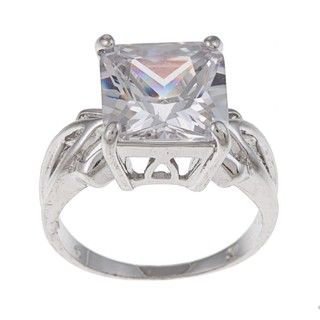 White Gold Overlay Cushion cut Clear Cubic Zirconia Cocktail Ring