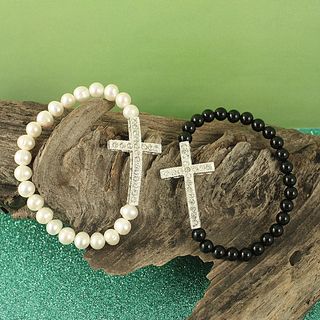 Handcrafted Sideways Cross and Semi precious Stones Bracelet (USA