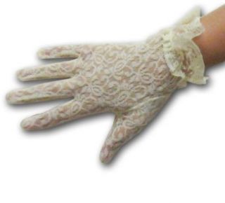 Ladies Wrist Length Stretch Lace Gloves with Ruffle