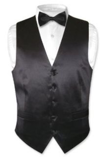Biagio Mens Solid BLACK SILK Dress Vest Bow Tie Set for