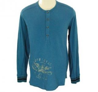 DKNY Jeans Mens Snap Front Henley Shirt, Blue, XL
