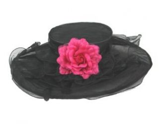 Spring Delight Black Organza Dress Hat with Fuchsia Flower