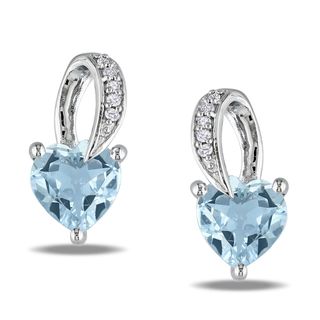 Miadora Sterling Silver Aquamarine and Diamond Heart Earrings (H I,I3