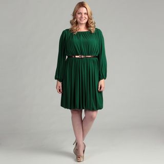 Ellen Tracy Womens Emerald Belted Plus Dress FINAL SALE