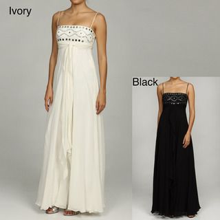 Issue New York Womens Silk Beaded Evening Gown