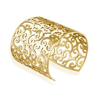 Mondevio 18k Gold over Stainless Steel Filigree Design Cuff Bracelet