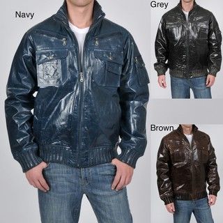 Knoles & Carter Mens High Collar Glazed Leather Bomber Jacket