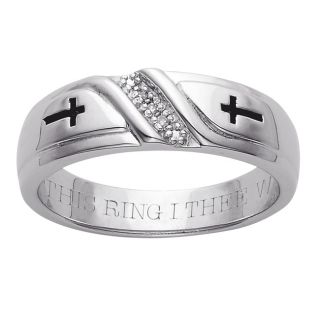 Sterling Silver Mens Diamond Accent WITH THIS RING I THEE WED Band