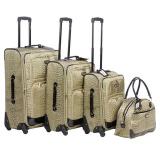 XOXO Golden Leopard 4 piece Fashion Expandable Spinner Luggage Set