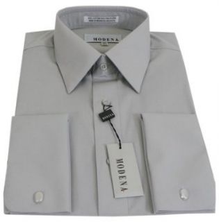 Mens Modena Solid Silver French Cuff Dress Shirt Clothing