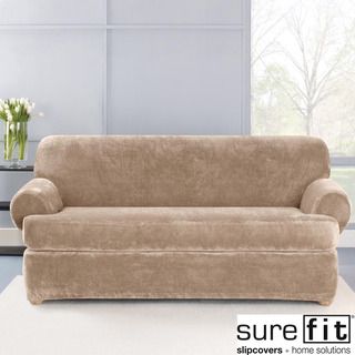 Stretch Plush Sable T Cushion Sofa Slipcover