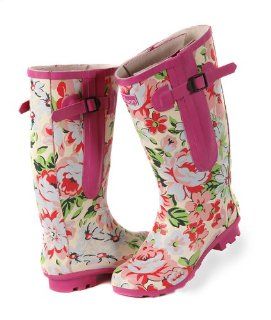 Calf Rain Boots   up to 20 inch calf   Pink Floral Design (8.5) Shoes