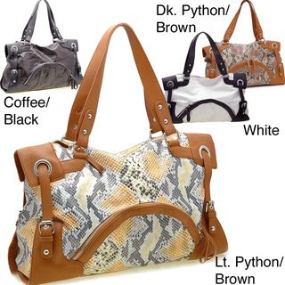 Dasein 2 Tone Python Embossed Zip Front Pocket Handbag