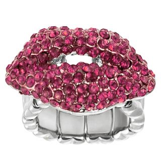Journee Collection Stainless Steel Pink Crystal Kiss Stretch Ring