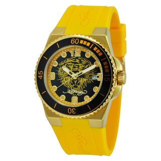 Ed Hardy Womens Gold Steel Dive Immersion Tiger Watch