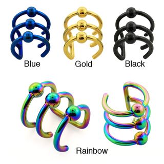 Anodized Surgical Steel Illusion 3 ring Clip on Ball Ear Cuff
