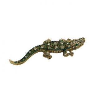 Gold Alligator Pin with Crystals Clothing