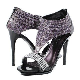 Caroline05 Leopard Rhinestone High Heels PURPLE Shoes