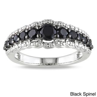 Miadora Sterling Silver Created White Sapphire or Black Spinel Ring