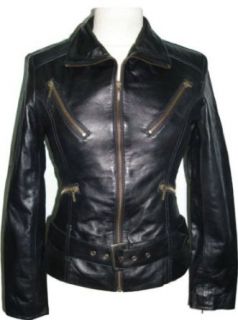 Womens Black Leather biker jacket #Z4 Clothing