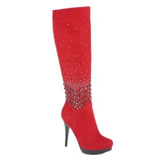 Italina Womens Metal Beaded Red Knee High Boots