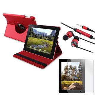 BasAcc Red Leather Case Stand/ Headset/ LCD Protector for Apple iPad 2