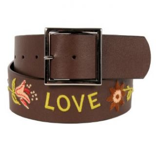 Womens Cute Embroidered Brown Leather Style Belt Large by