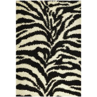 Soft Shag Zebra Print Black and Ivory Area Rug (67 x 93)