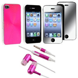 Pink Case/ Headset/ Mirror Screen Protector for Apple iPhone 4
