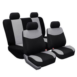 Full Set Grey Fabric Seat Covers Non Split Solid Bench for Sedans, SUV