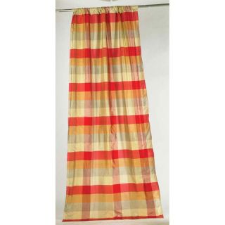 Pure Silk 108 inch Dupioni Red Checks Curtain Panel (India