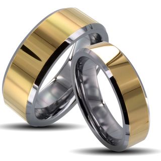 Tungsten Carbide Two tone Goldplated Center Plate His and Her Wedding