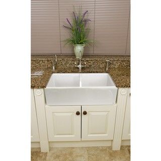Fireclay Butler Reverse Apron 32.5 inch White Double Kitchen Sink