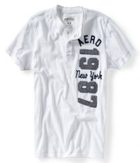 Aero NY87 Vertical Henley Shirt (Small, Bleach/White (102)) Clothing