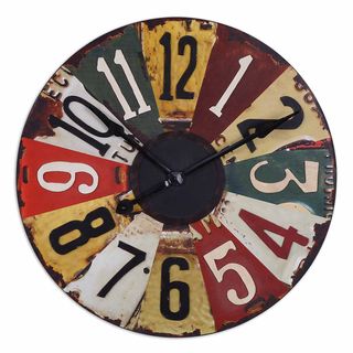 Rustic Bronze Vintage License Plates 29 inch Wall Clock