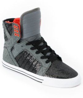  Supra Womens Skytop Grey & Black Sparkle Leather Shoe Shoes