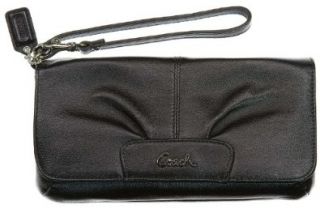Coach Leather Large Flap Wristlet Wallet Clutch Bag 45981 Black Shoes