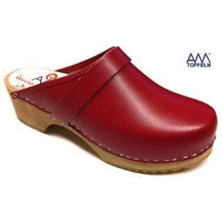 AM Toffeln 100 Swedish Wooden Clogs in Red leather