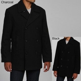Marc New York Mens Julian Wool and Faux leather Trim Peacoat