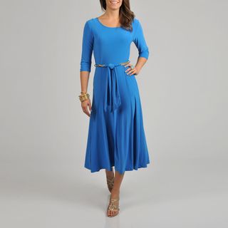Lennie for Nina Leonard Blue Belted Dress