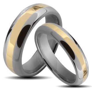 Two tone Tungsten Carbide Stripe His and Hers Wedding Band Set