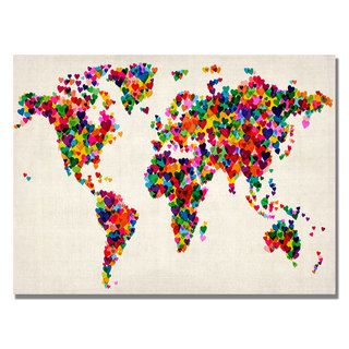 Michael Tompsett Hearts World Map Canvas Art