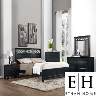 ETHAN HOME Piston 5 piece Black Rubberwood Bedroom Set