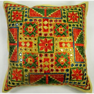 Traditional Indian Multicolor Hand Stitched Embroidered Cushion Cover