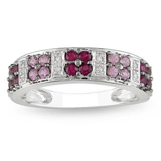 10k White Gold Created Ruby/ Pink Sapphire and Diamond Fashion Ring